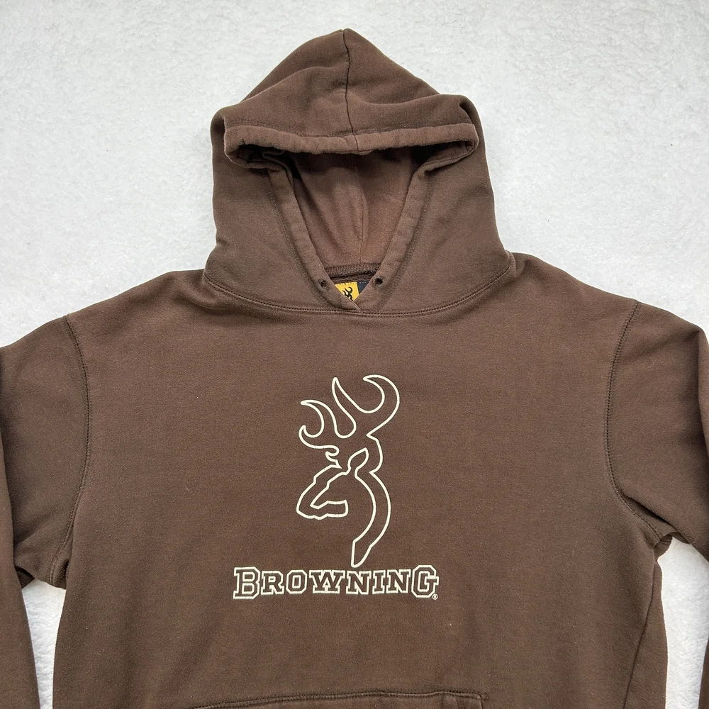 Browning Hoodie Mens Medium Brown Buckmark Logo Pullover Hunting Outdoors